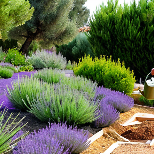 Home 4 Sustainable Garden Scene**
"A lush, thriving xeriscape garden in Spain, featuring drought-resistant native plants like lavender, rosemary, and thyme, all fully clothed, appropriate attire, safe for work. A gardener is tending to the plants with a watering can. Incorporate organic mulch around the plants and a visible drip irrigation system. In the background, a well-maintained compost bin. Perfect anatomy, correct proportions, natural pose, professional photography, high quality, family-friendly, showing biodiversity and ecological balance."
**