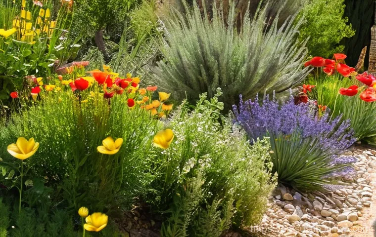 지속가능한 조경 관리의 장기적 이점 - **A Mediterranean Sustainable Garden in Full Bloom:**
An exterior shot of a vibrant, sun-drenche... 지속가능한 조경 관리의 장기적 이점 - **A Mediterranean Sustainable Garden in Full Bloom:**
An exterior shot of a vibrant, sun-drenche...