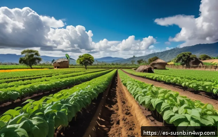 생태계 서비스와 조경 관리의 관계 - A vibrant agroforestry farm scene in a rural Latin American setting, showcasing diverse fruit trees ...